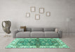 Machine Washable Oriental Turquoise Modern Area Rugs in a Living Room,, wshabs3214turq