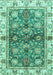 Machine Washable Oriental Turquoise Modern Area Rugs, wshabs3214turq
