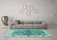 Machine Washable Oriental Light Blue Modern Rug, wshabs3214lblu