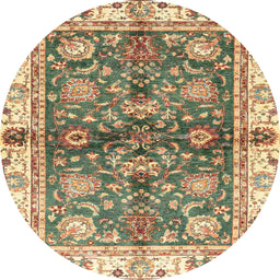 Round Machine Washable Abstract Ginger Brown Green Rug, wshabs3214