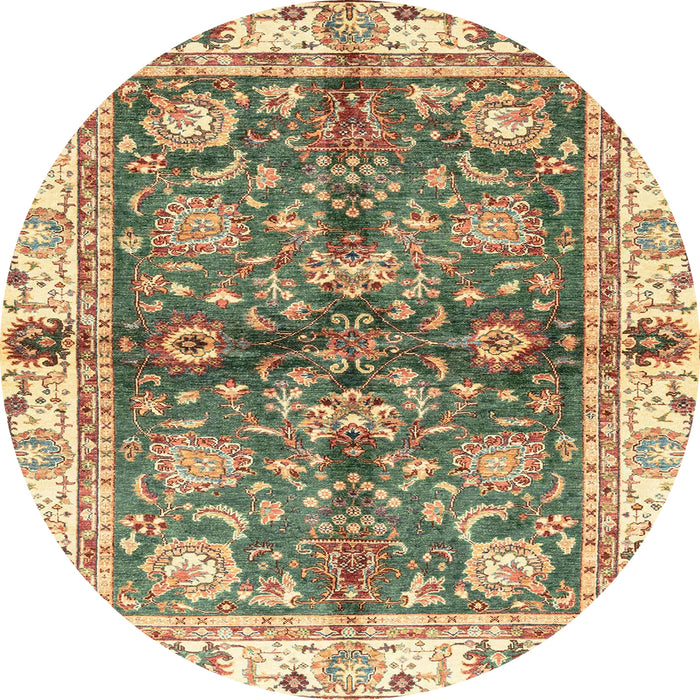 Round Machine Washable Abstract Ginger Brown Green Rug, wshabs3214