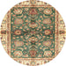 Round Machine Washable Abstract Ginger Brown Green Rug, wshabs3214