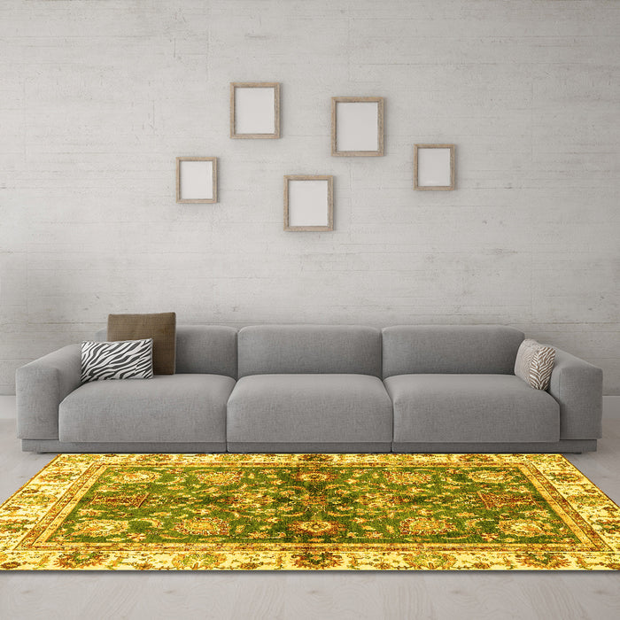 Machine Washable Oriental Yellow Modern Rug in a Living Room, wshabs3214yw