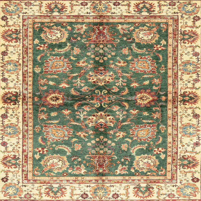 Square Machine Washable Abstract Ginger Brown Green Rug, wshabs3214