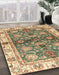 Abstract Ginger Brown Green Oriental Rug in Family Room, abs3214