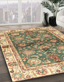 Machine Washable Abstract Ginger Brown Green Rug in a Family Room, wshabs3214