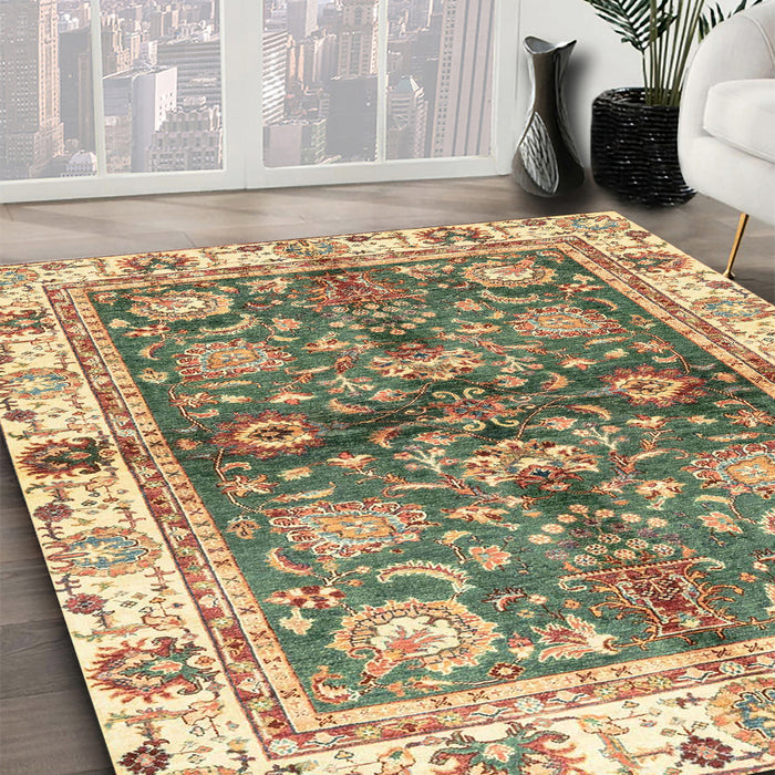 Machine Washable Abstract Ginger Brown Green Rug in a Family Room, wshabs3214