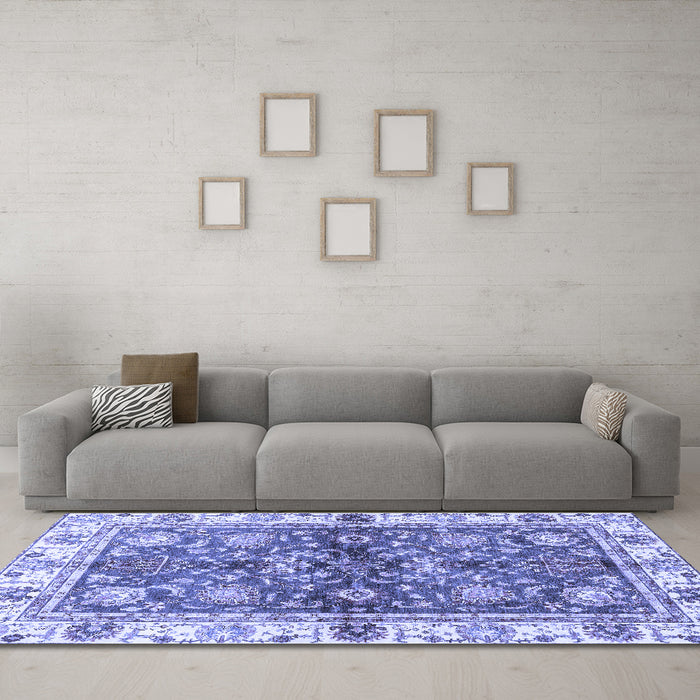 Machine Washable Oriental Blue Modern Rug in a Living Room, wshabs3214blu