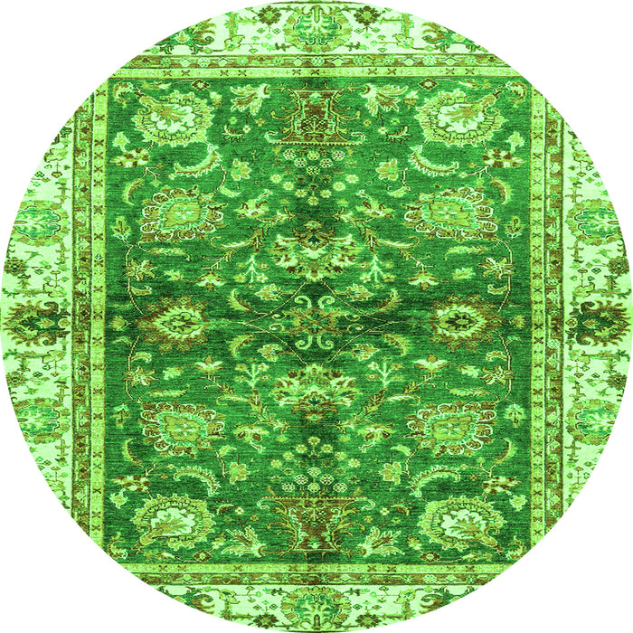 Round Machine Washable Oriental Green Modern Area Rugs, wshabs3214grn