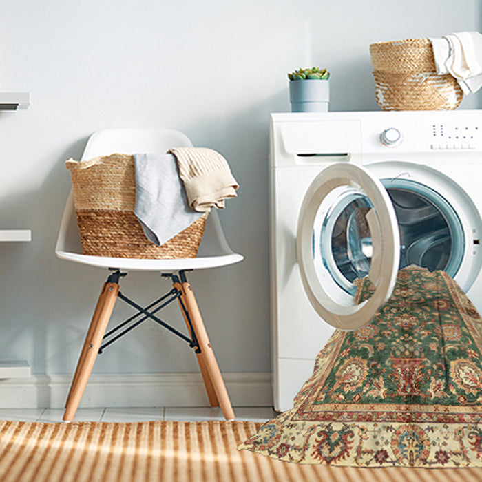 Machine Washable Abstract Ginger Brown Green Rug in a Washing Machine, wshabs3214