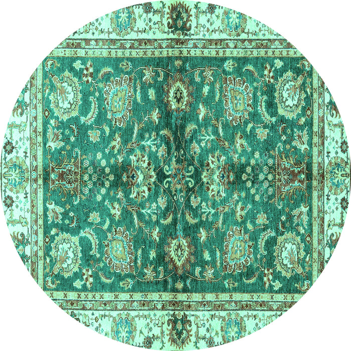 Round Machine Washable Oriental Turquoise Modern Area Rugs, wshabs3214turq