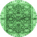 Round Machine Washable Oriental Emerald Green Modern Area Rugs, wshabs3214emgrn