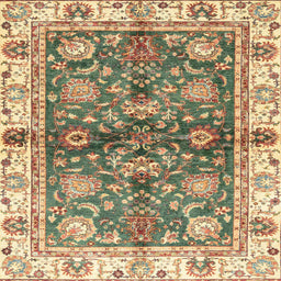 Square Abstract Ginger Brown Green Oriental Rug, abs3214