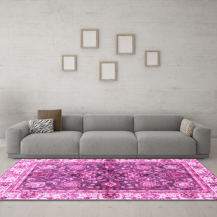 Machine Washable Oriental Pink Modern Rug in a Living Room, wshabs3214pnk
