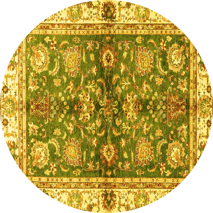 Round Machine Washable Oriental Yellow Modern Rug, wshabs3214yw