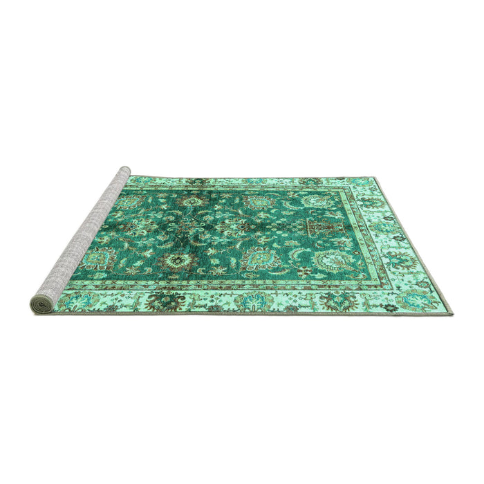 Sideview of Machine Washable Oriental Turquoise Modern Area Rugs, wshabs3214turq