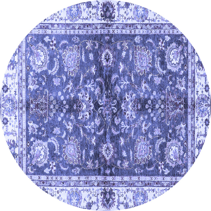 Round Machine Washable Oriental Blue Modern Rug, wshabs3214blu