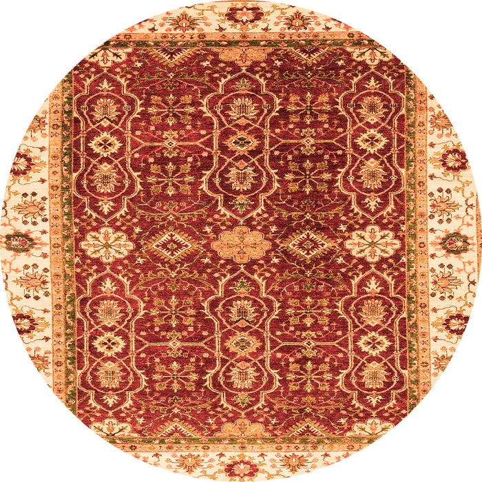Round Machine Washable Oriental Orange Modern Area Rugs, wshabs3215org