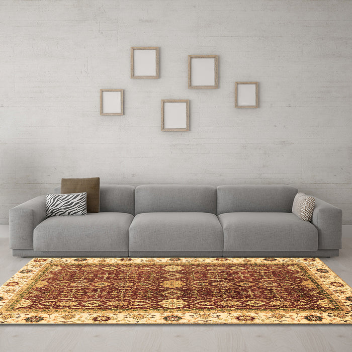 Machine Washable Oriental Brown Modern Rug in a Living Room,, wshabs3215brn