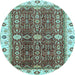 Round Machine Washable Oriental Light Blue Modern Rug, wshabs3215lblu