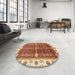 Round Machine Washable Abstract Yellow Rug in a Office, wshabs3215
