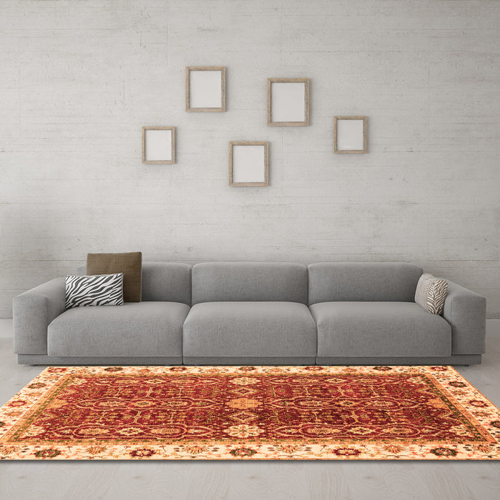Machine Washable Oriental Orange Modern Area Rugs in a Living Room, wshabs3215org
