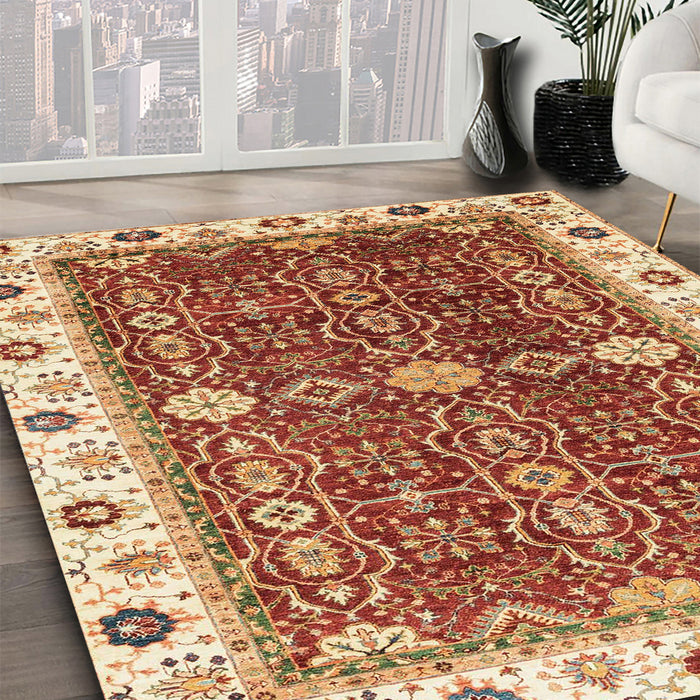 Abstract Yellow Oriental Rug in Family Room, abs3215