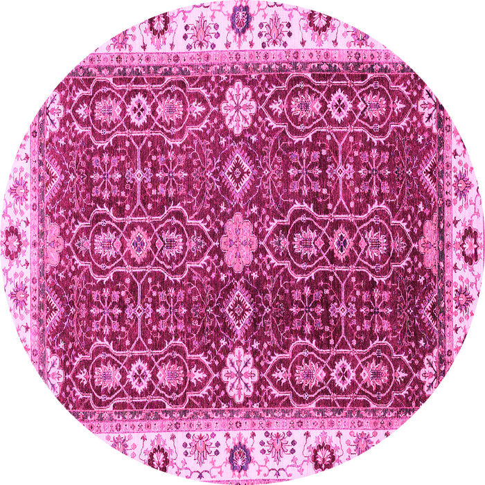Round Machine Washable Oriental Pink Modern Rug, wshabs3215pnk
