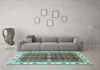 Machine Washable Oriental Light Blue Modern Rug, wshabs3215lblu