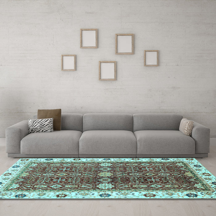 Machine Washable Oriental Light Blue Modern Rug in a Living Room, wshabs3215lblu