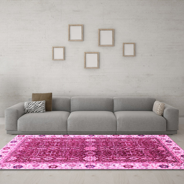 Machine Washable Oriental Pink Modern Rug in a Living Room, wshabs3215pnk