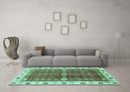 Machine Washable Oriental Turquoise Modern Area Rugs in a Living Room,, wshabs3215turq