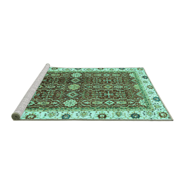 Sideview of Machine Washable Oriental Turquoise Modern Area Rugs, wshabs3215turq