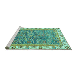 Sideview of Machine Washable Abstract Turquoise Modern Area Rugs, wshabs3216turq