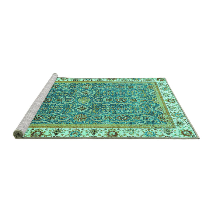Sideview of Machine Washable Abstract Turquoise Modern Area Rugs, wshabs3216turq