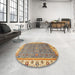 Round Abstract Yellow Modern Rug in a Office, abs3216