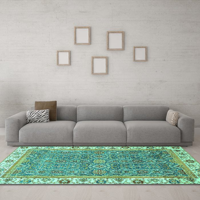Machine Washable Abstract Turquoise Modern Area Rugs in a Living Room,, wshabs3216turq