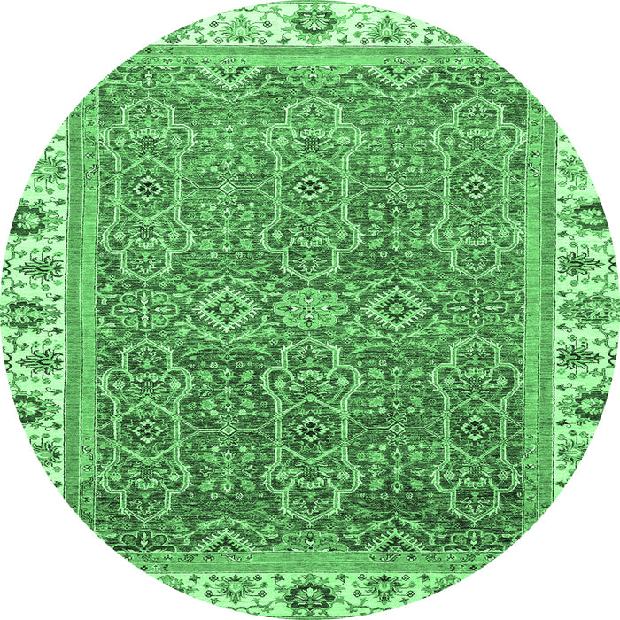 Round Machine Washable Abstract Emerald Green Modern Area Rugs, wshabs3216emgrn