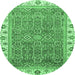 Round Machine Washable Abstract Emerald Green Modern Area Rugs, wshabs3216emgrn