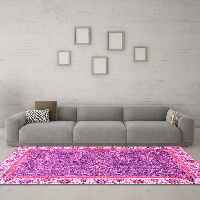 Machine Washable Abstract Pink Modern Rug in a Living Room, wshabs3216pnk