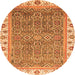 Round Machine Washable Abstract Orange Modern Area Rugs, wshabs3216org