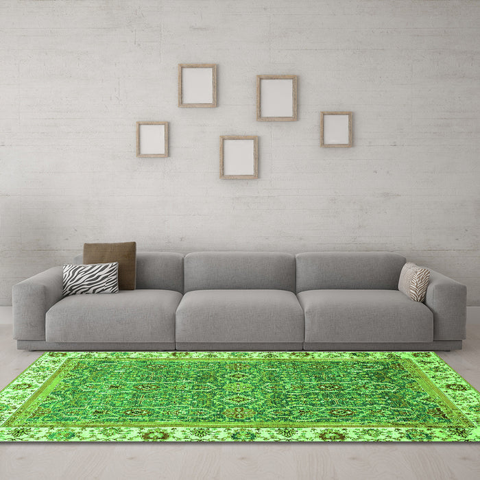 Machine Washable Abstract Green Modern Area Rugs in a Living Room,, wshabs3216grn
