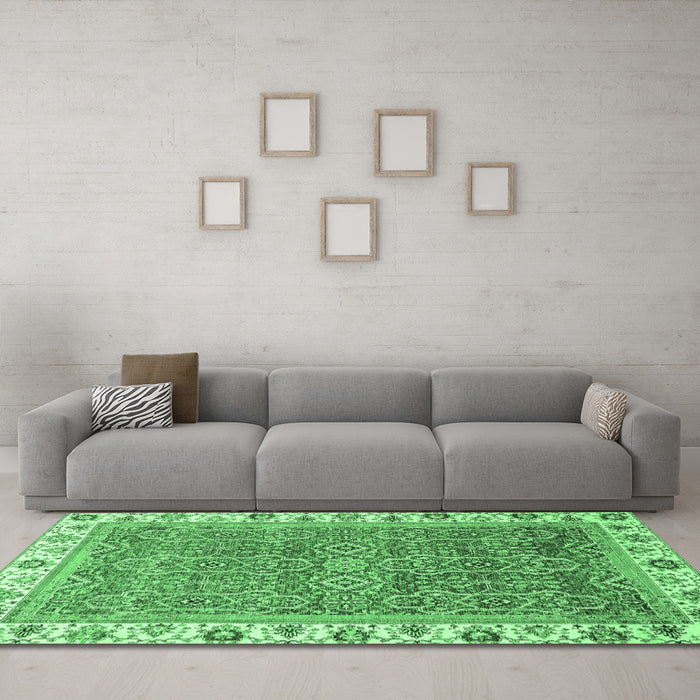 Machine Washable Abstract Emerald Green Modern Area Rugs in a Living Room,, wshabs3216emgrn