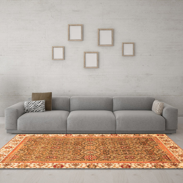 Machine Washable Abstract Orange Modern Area Rugs in a Living Room, wshabs3216org