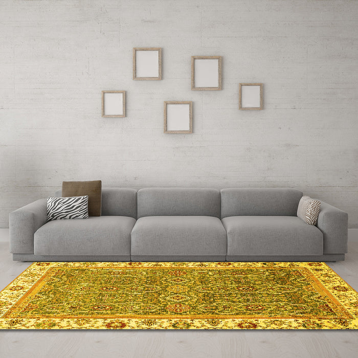 Machine Washable Abstract Yellow Modern Rug in a Living Room, wshabs3216yw