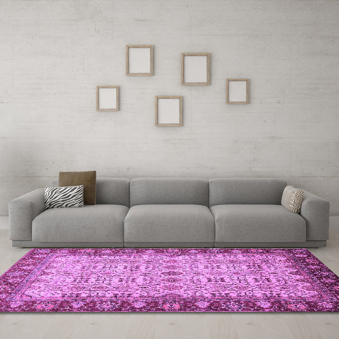 Machine Washable Oriental Purple Traditional Area Rugs in a Living Room, wshabs3217pur