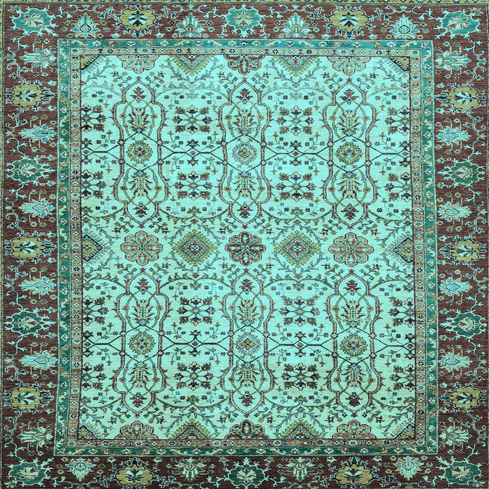 Square Machine Washable Oriental Light Blue Traditional Rug, wshabs3217lblu