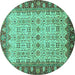 Round Oriental Turquoise Traditional Rug, abs3217turq