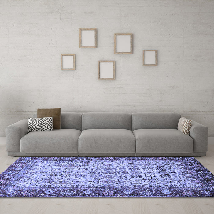 Machine Washable Oriental Blue Traditional Rug in a Living Room, wshabs3217blu
