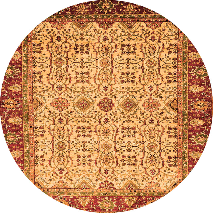 Round Machine Washable Oriental Orange Traditional Area Rugs, wshabs3217org